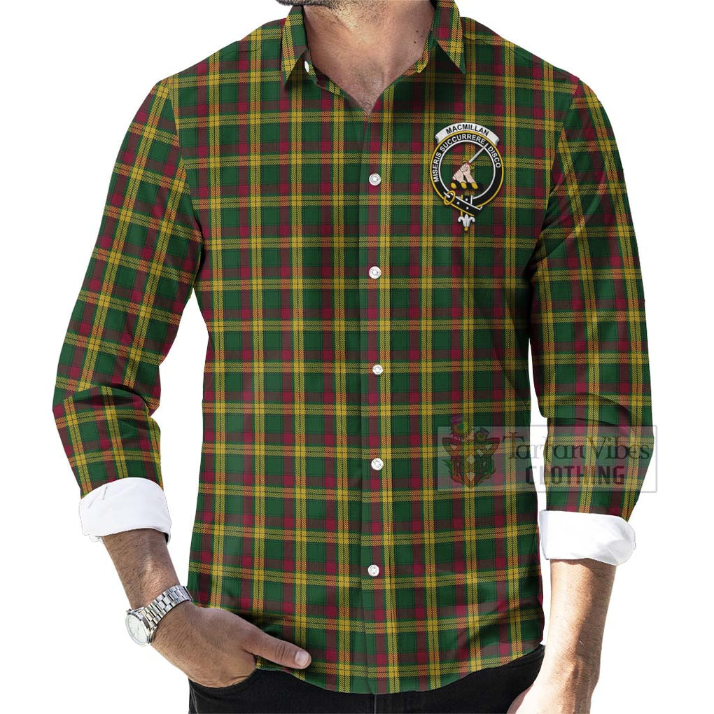 Tartan Vibes Clothing MacMillan (McMillan) Tartan Long Sleeve Button Shirt with Family Crest and Bearded Skull Holding Bottles of Whiskey