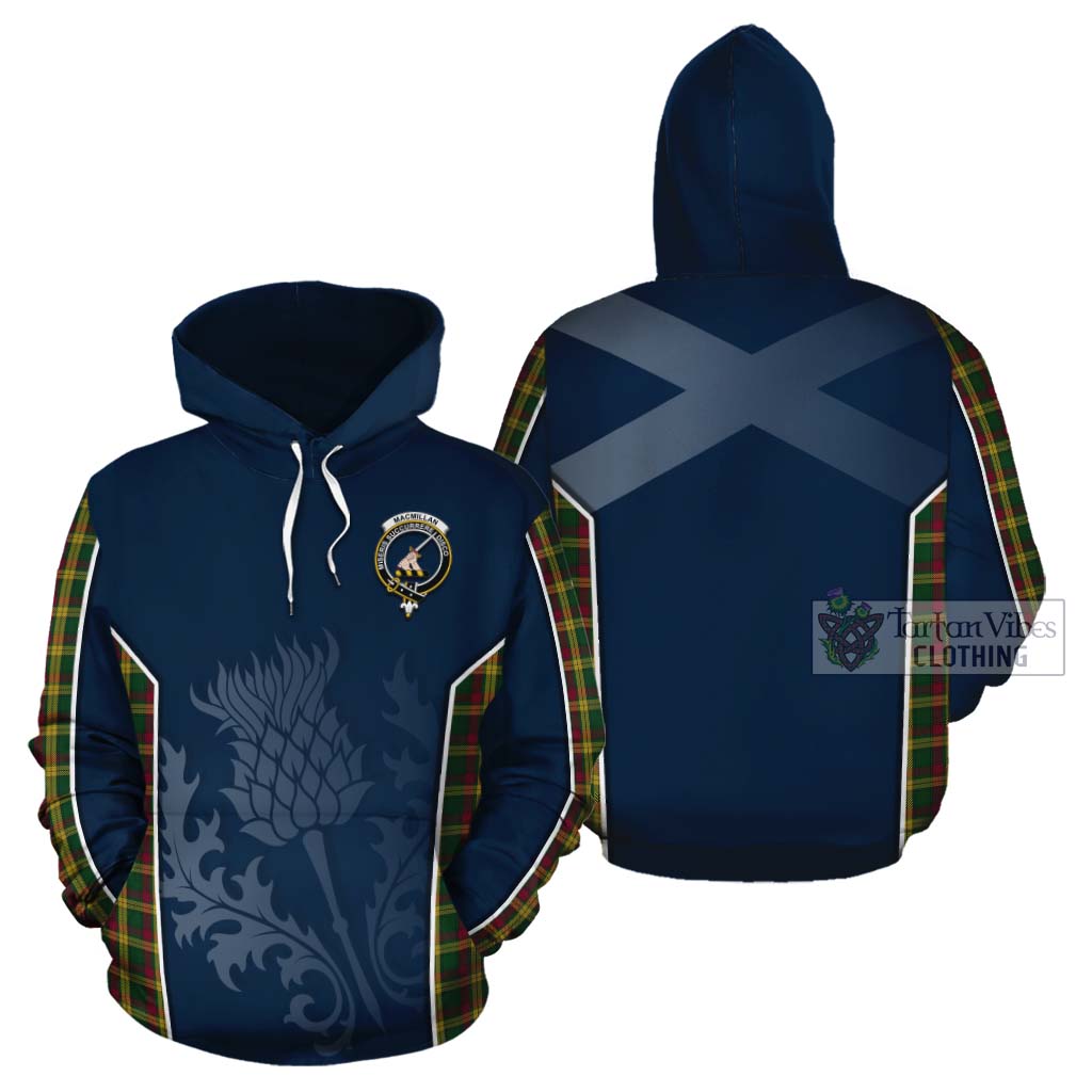 Tartan Vibes Clothing MacMillan (McMillan) Tartan Cotton Hoodie with Family Crest and Scottish Thistle Vibes Sport Style