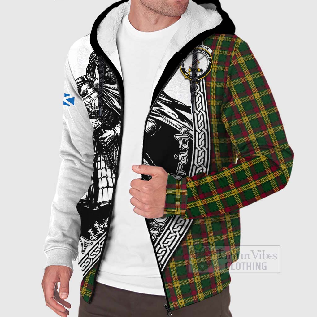 Tartan Vibes Clothing MacMillan (McMillan) Tartan Clan Crest Sherpa Hoodie with Highlander Warrior Celtic Style