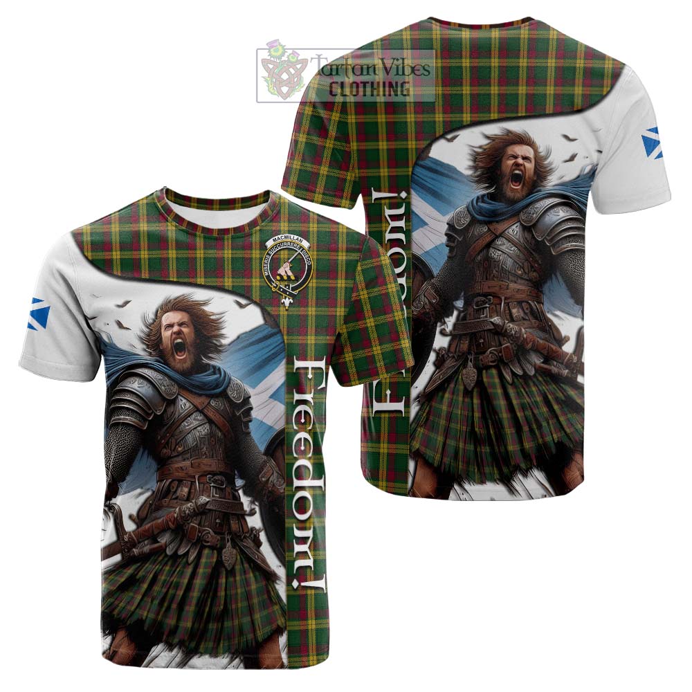 Tartan Vibes Clothing MacMillan (McMillan) Crest Tartan Cotton T-shirt Inspired by the Freedom of Scottish Warrior