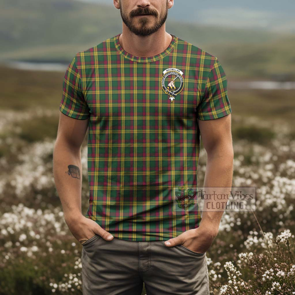 Tartan Vibes Clothing MacMillan (McMillan) Tartan T-Shirt with Family Crest and Bearded Skull Holding Bottles of Whiskey