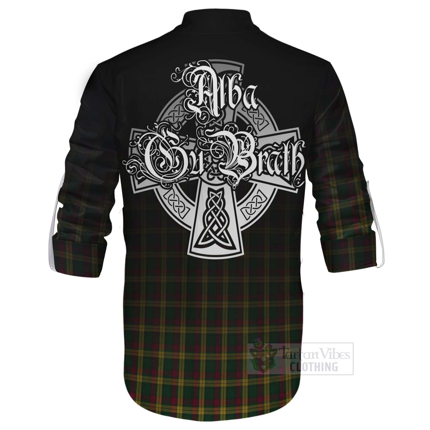 Tartan Vibes Clothing MacMillan (McMillan) Tartan Ghillie Kilt Shirt Featuring Alba Gu Brath Family Crest Celtic Inspired