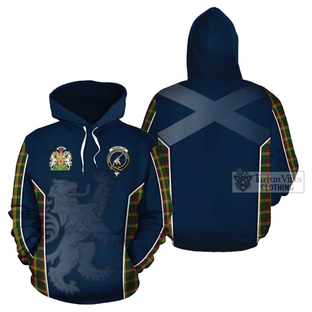 Tartan Vibes Clothing MacMillan (McMillan) Tartan Cotton Hoodie with Family Crest and Lion Rampant Vibes Sport Style