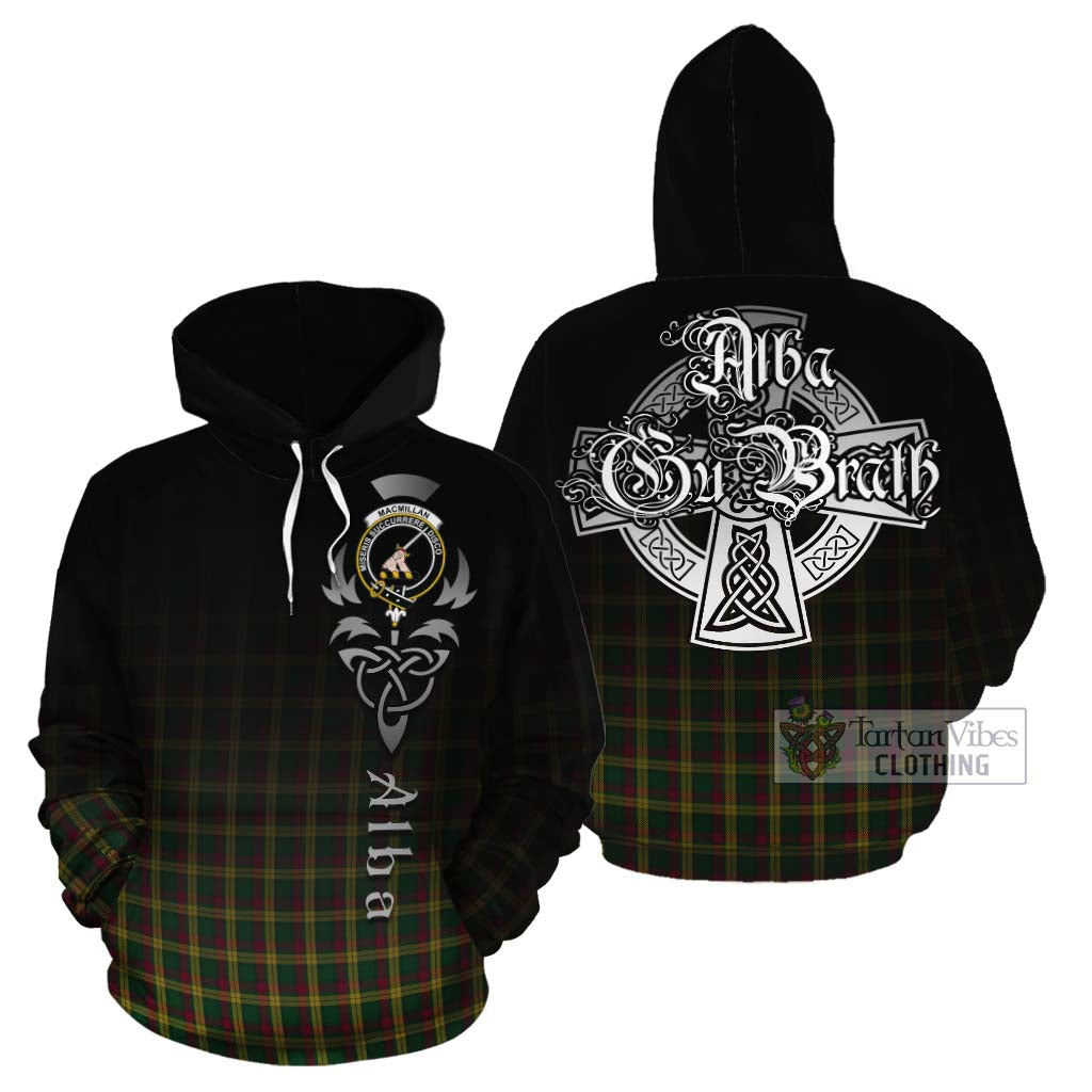 Tartan Vibes Clothing MacMillan (McMillan) Tartan Cotton Hoodie Featuring Alba Gu Brath Family Crest Celtic Inspired