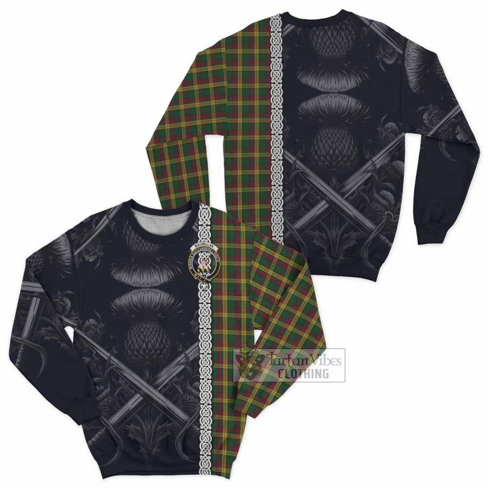 Tartan Vibes Clothing MacMillan (McMillan) Tartan Sweatshirt with Family Crest Cross Sword Thistle Celtic Vibes