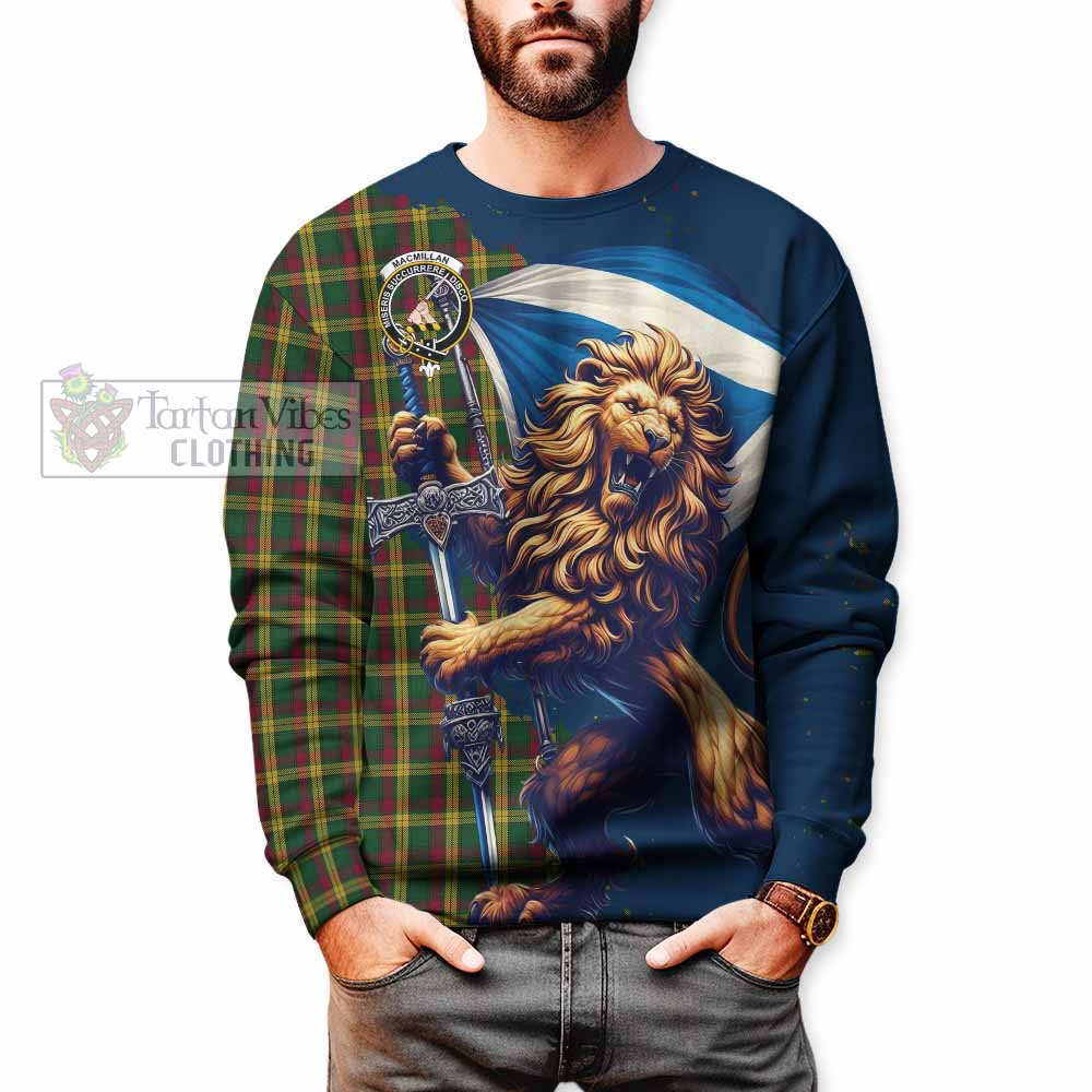 Tartan Vibes Clothing MacMillan (McMillan) Tartan Family Crest Sweatshirt with Scottish Majestic Lion