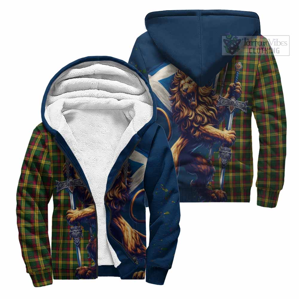 Tartan Vibes Clothing MacMillan (McMillan) Tartan Family Crest Sherpa Hoodie with Scottish Majestic Lion