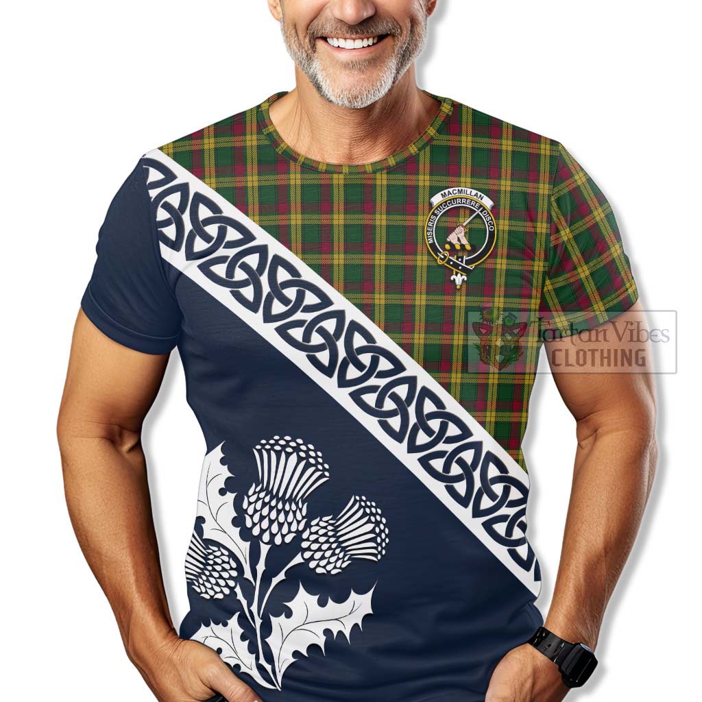 MacMillan (McMillan) Tartan T-Shirt Featuring Thistle and Scotland Map