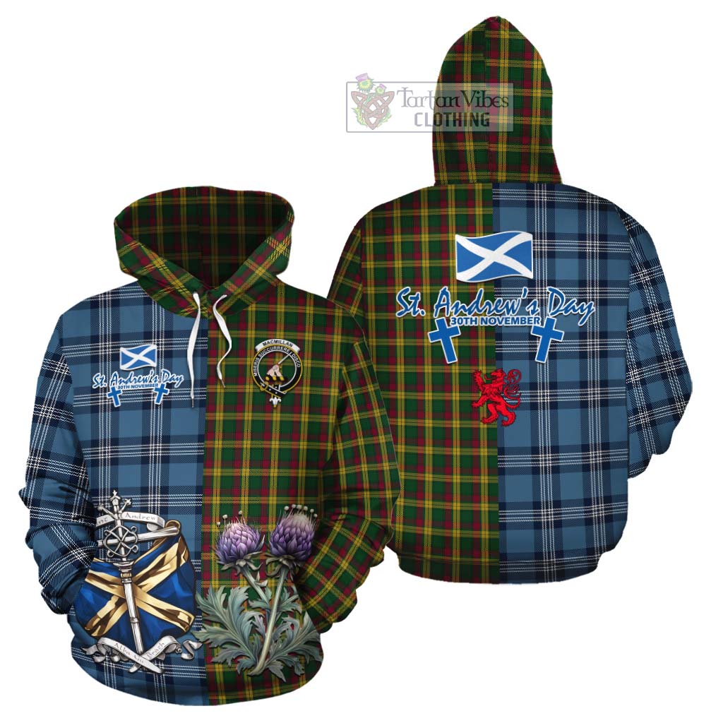 Tartan Vibes Clothing MacMillan (McMillan) Tartan Cotton Hoodie Happy St. Andrew's Day Half Tartan Style