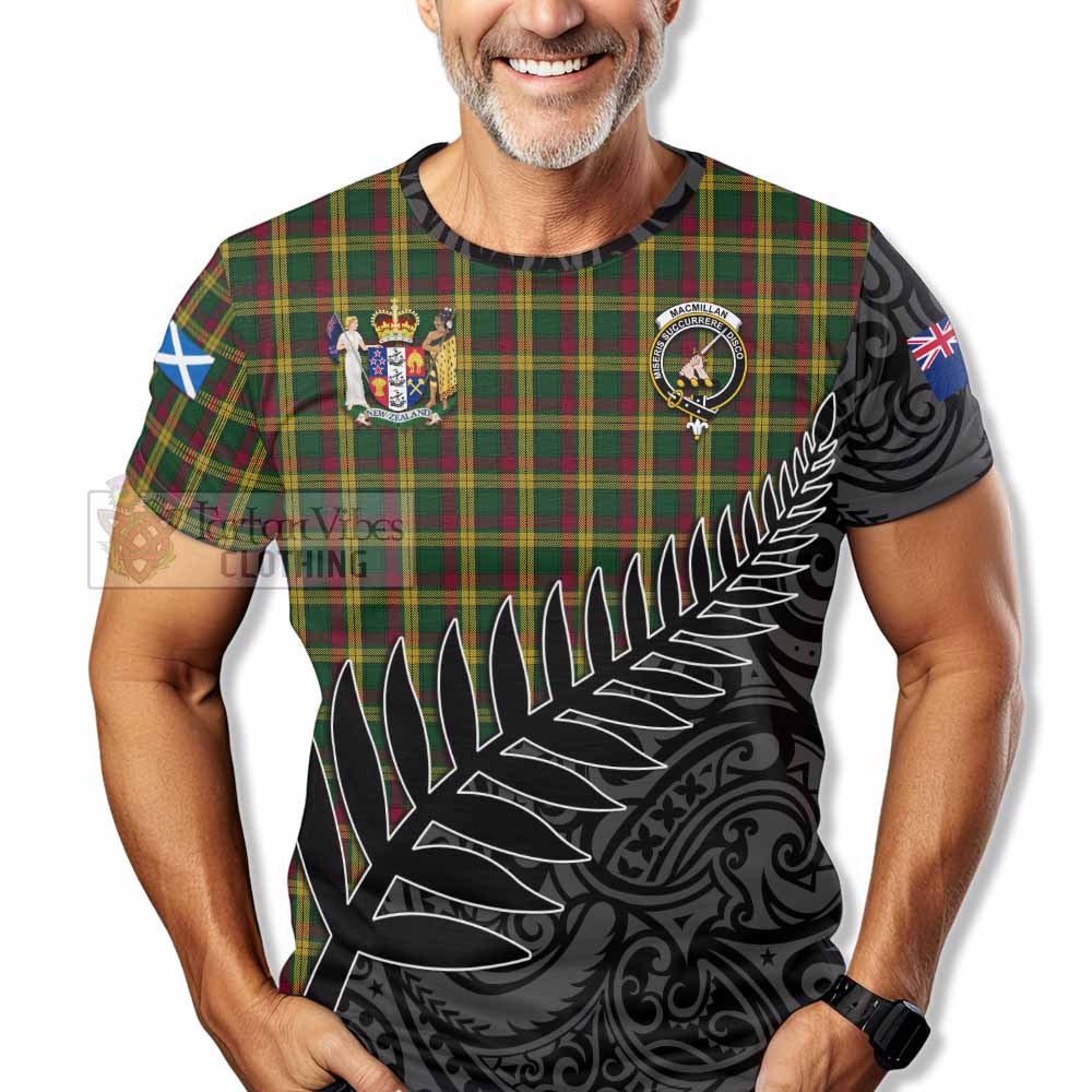 Tartan Vibes Clothing MacMillan (McMillan) Crest Tartan T-Shirt with New Zealand Silver Fern Half Style