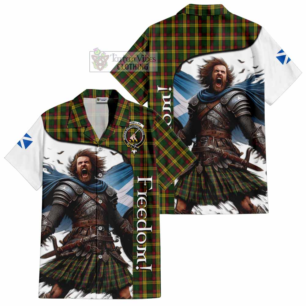 Tartan Vibes Clothing MacMillan (McMillan) Crest Tartan Short Sleeve Button Shirt Inspired by the Freedom of Scottish Warrior