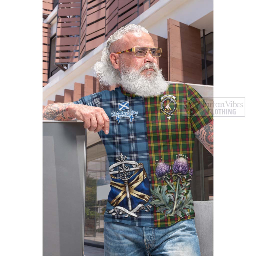 Tartan Vibes Clothing MacMillan (McMillan) Tartan Cotton T-shirt Happy St. Andrew's Day Half Tartan Style