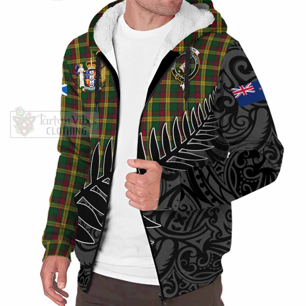 Tartan Vibes Clothing MacMillan (McMillan) Crest Tartan Sherpa Hoodie with New Zealand Silver Fern Half Style