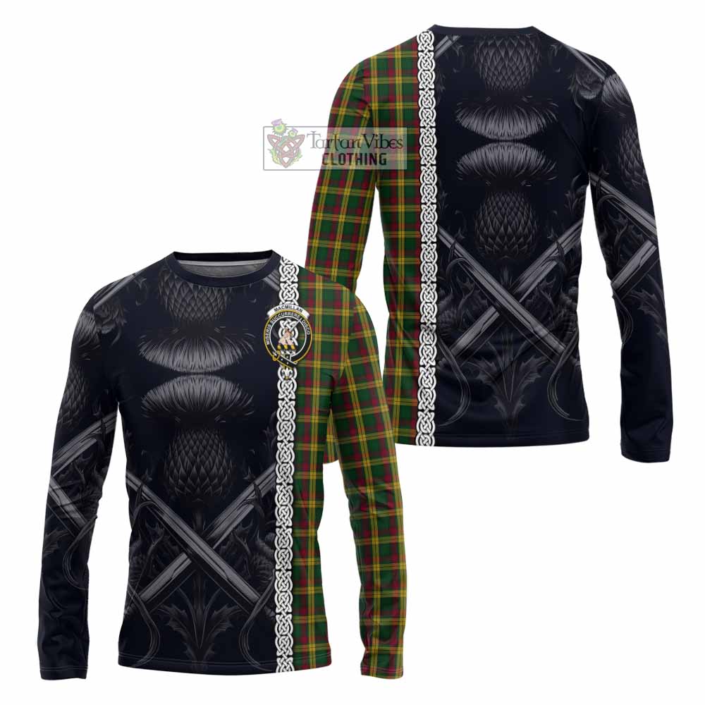 Tartan Vibes Clothing MacMillan (McMillan) Tartan Long Sleeve T-Shirt with Family Crest Cross Sword Thistle Celtic Vibes