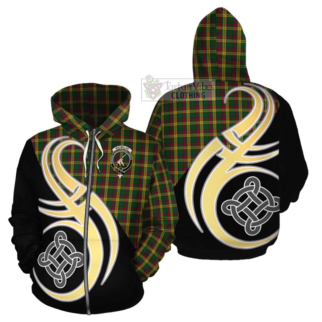 Tartan Vibes Clothing MacMillan (McMillan) Tartan Cotton Hoodie with Family Crest and Celtic Symbol Style