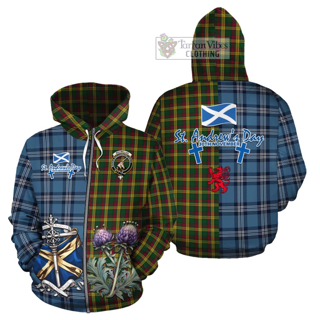 Tartan Vibes Clothing MacMillan (McMillan) Tartan Cotton Hoodie Happy St. Andrew's Day Half Tartan Style