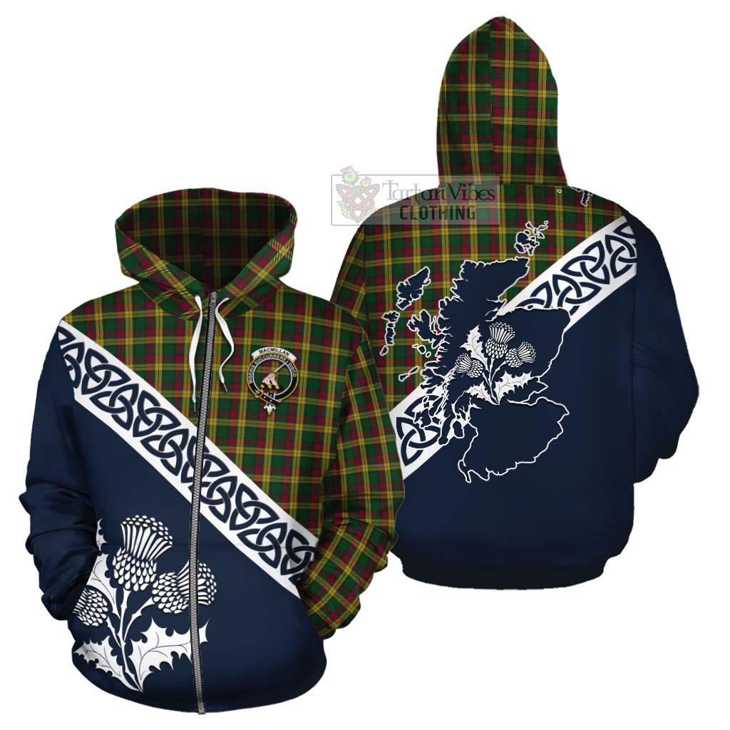 Tartan Vibes Clothing MacMillan (McMillan) Tartan Cotton Hoodie Featuring Thistle and Scotland Map