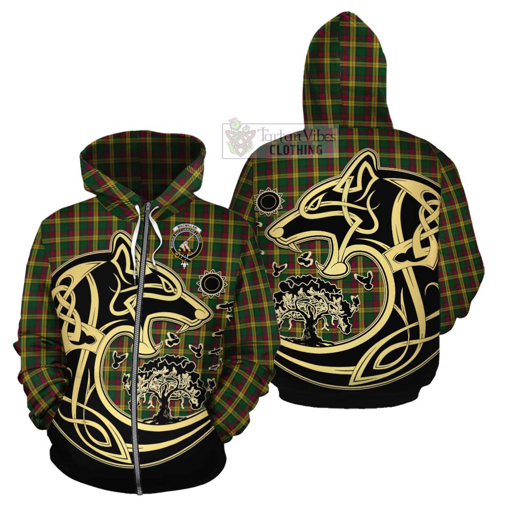 Tartan Vibes Clothing MacMillan (McMillan) Tartan Cotton Hoodie with Family Crest Celtic Wolf Style