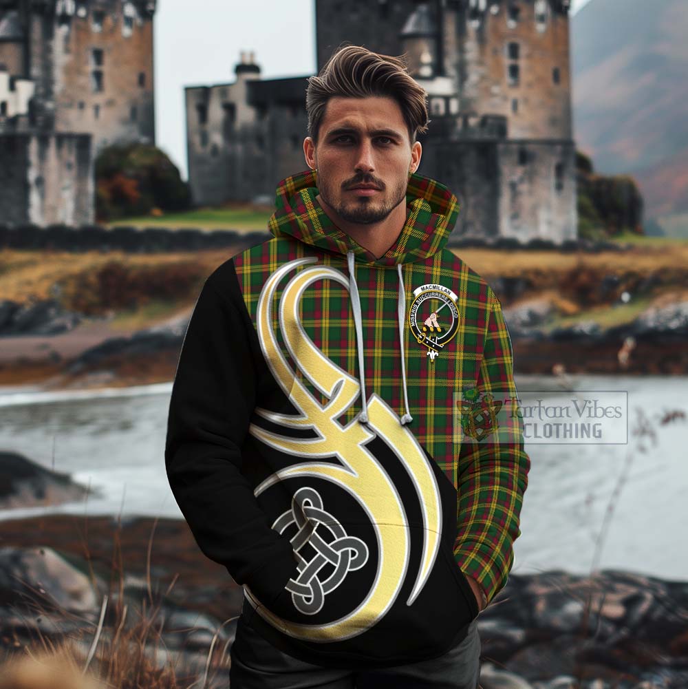 Tartan Vibes Clothing MacMillan (McMillan) Tartan Cotton Hoodie with Family Crest and Celtic Symbol Style