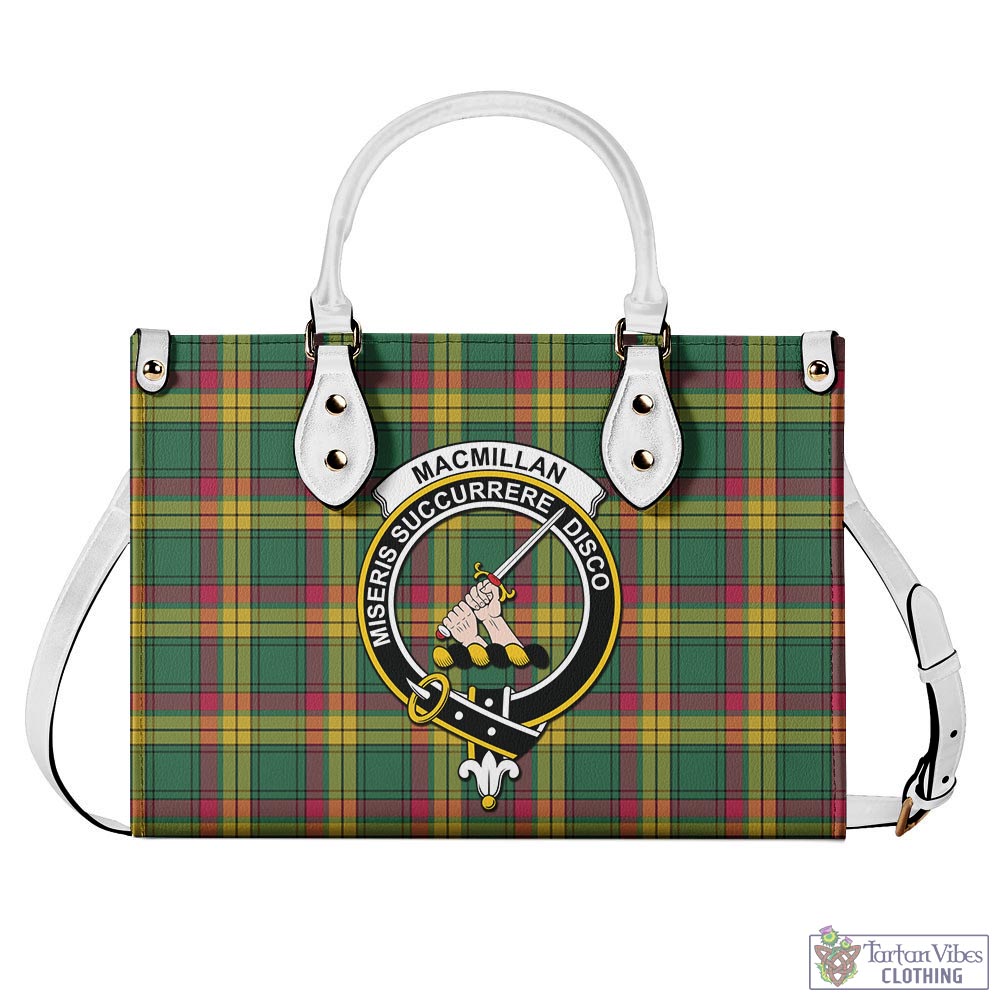 Tartan Vibes Clothing MacMillan Old Ancient Tartan Luxury Leather Handbags with Family Crest