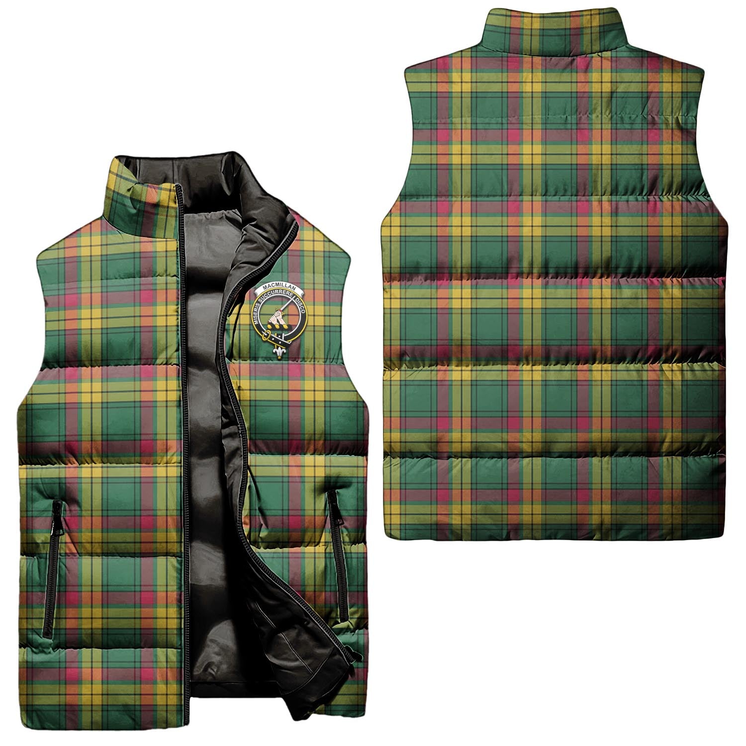 MacMillan Old Ancient Tartan Sleeveless Puffer Jacket with Family Crest Unisex - Tartanvibesclothing