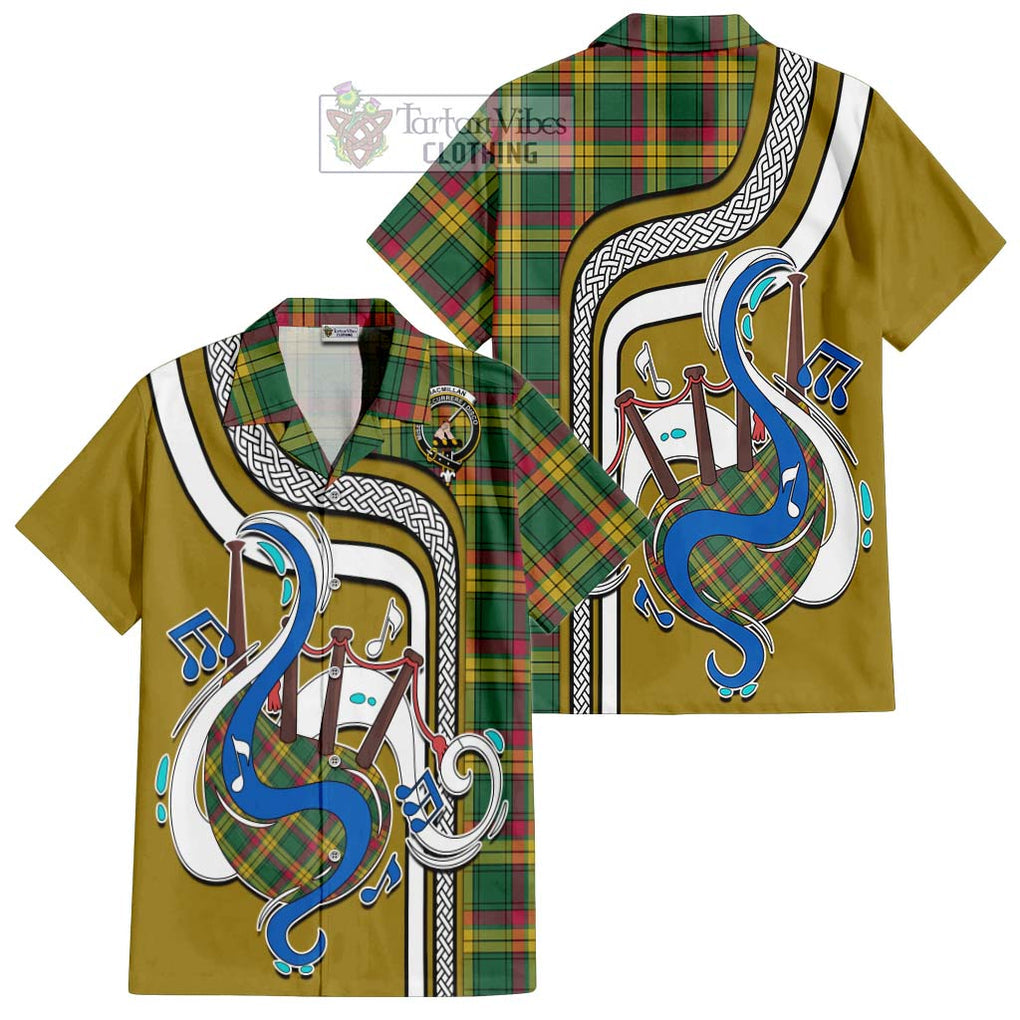 MacMillan Old Ancient Tartan Short Sleeve Button Shirt with Epic Bagpipe Style Kid - Tartanvibesclothing Shop