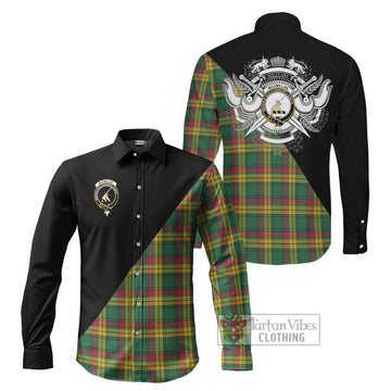 MacMillan Old Ancient Tartan Long Sleeve Button Shirt with Family Crest and Military Logo Style