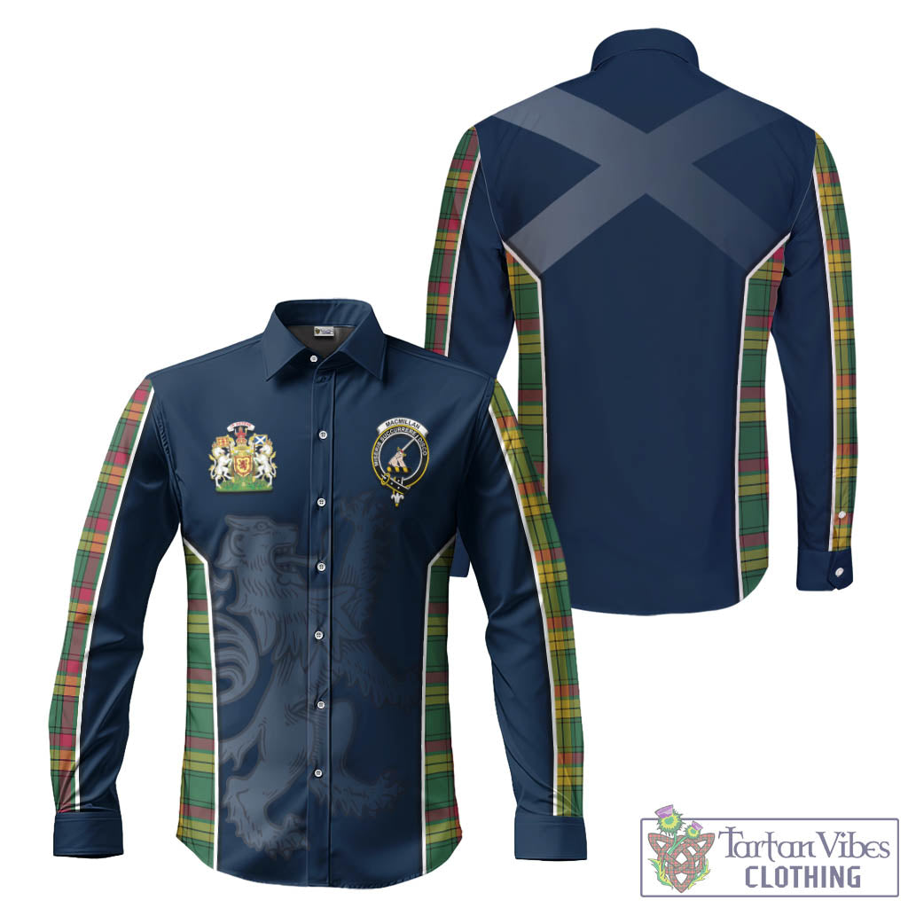 Tartan Vibes Clothing MacMillan Old Ancient Tartan Long Sleeve Button Up Shirt with Family Crest and Lion Rampant Vibes Sport Style