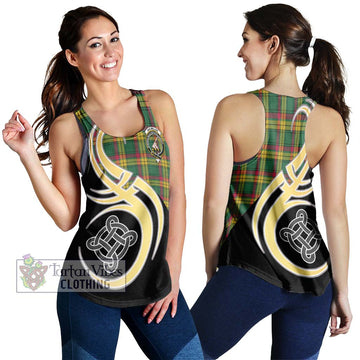 MacMillan Old Ancient Tartan Women's Racerback Tanks with Family Crest and Celtic Symbol Style