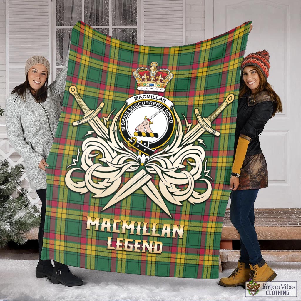 Tartan Vibes Clothing MacMillan Old Ancient Tartan Blanket with Clan Crest and the Golden Sword of Courageous Legacy