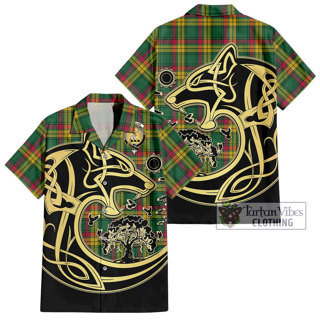 MacMillan Old Ancient Tartan Short Sleeve Button Shirt with Family Crest Celtic Wolf Style Kid - Tartan Vibes Clothing