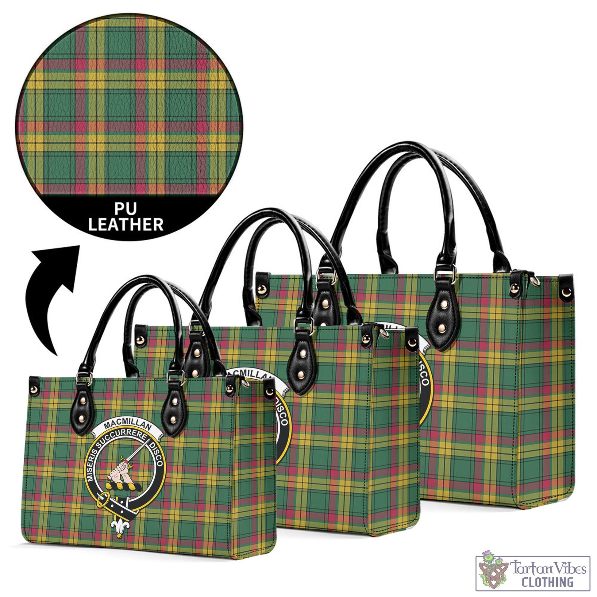 Tartan Vibes Clothing MacMillan Old Ancient Tartan Luxury Leather Handbags with Family Crest