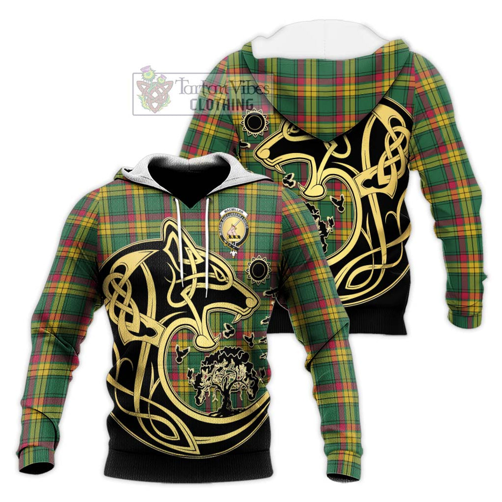 MacMillan Old Ancient Tartan Knitted Hoodie with Family Crest Celtic Wolf Style Unisex Knitted Pullover Hoodie - Tartan Vibes Clothing