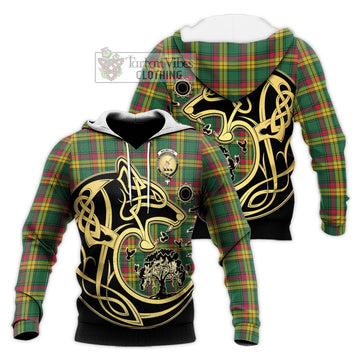 MacMillan Old Ancient Tartan Knitted Hoodie with Family Crest Celtic Wolf Style