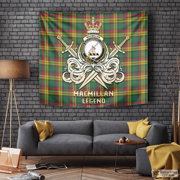 MacMillan Old Ancient Tartan Tapestry with Clan Crest and the Golden Sword of Courageous Legacy