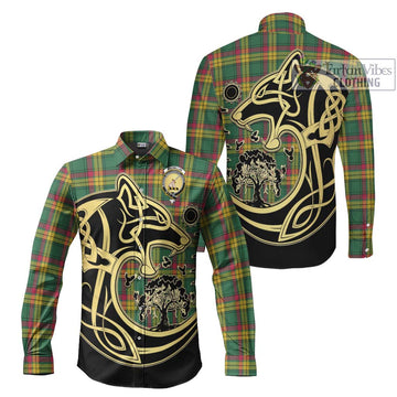 MacMillan Old Ancient Tartan Long Sleeve Button Shirt with Family Crest Celtic Wolf Style