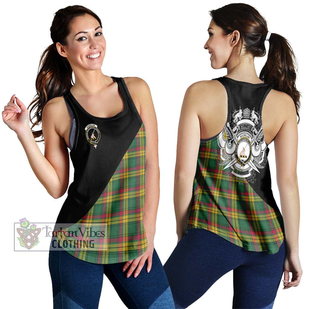 MacMillan Old Ancient Tartan Women's Racerback Tanks with Family Crest and Military Logo Style 4XL - Tartanvibesclothing Shop