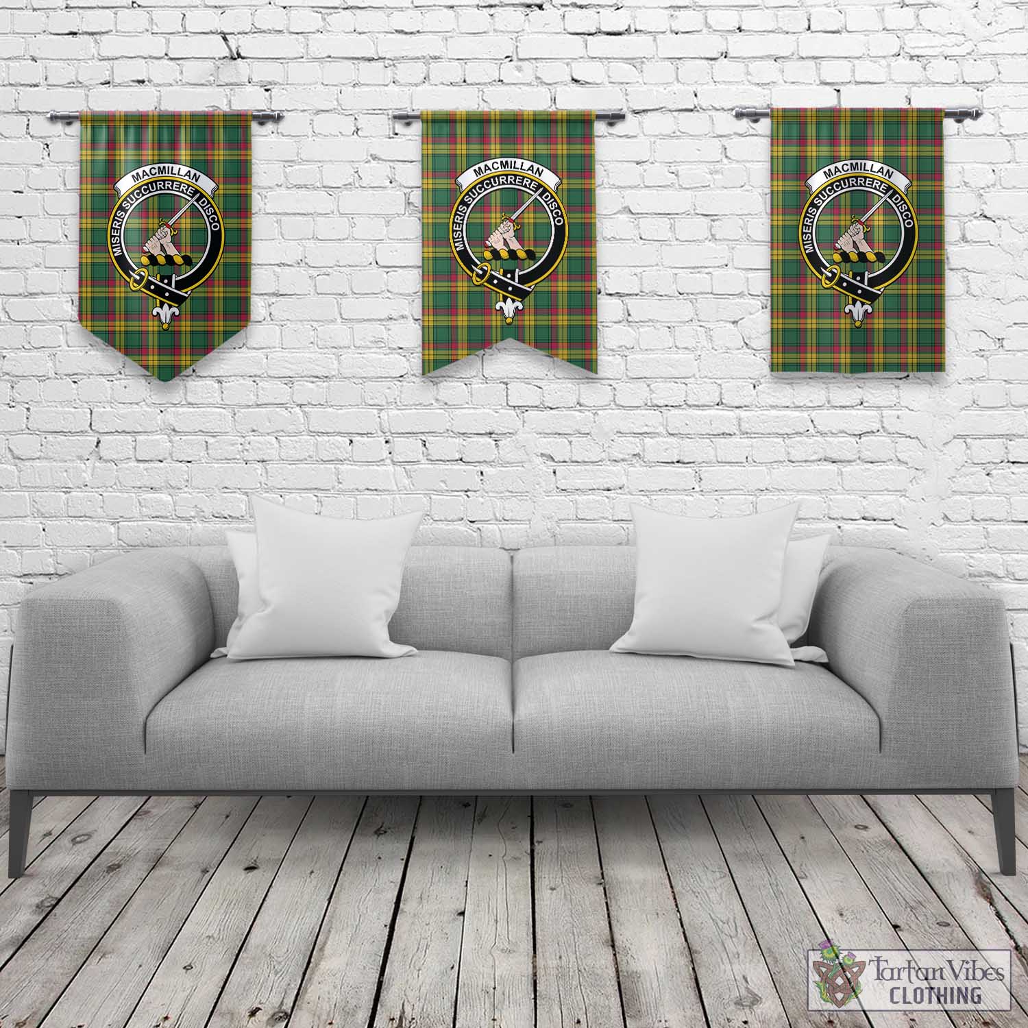 Tartan Vibes Clothing MacMillan Old Ancient Tartan Gonfalon, Tartan Banner with Family Crest