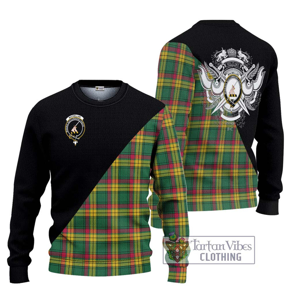 MacMillan Old Ancient Tartan Knitted Sweater with Family Crest and Military Logo Style Unisex - Tartanvibesclothing Shop