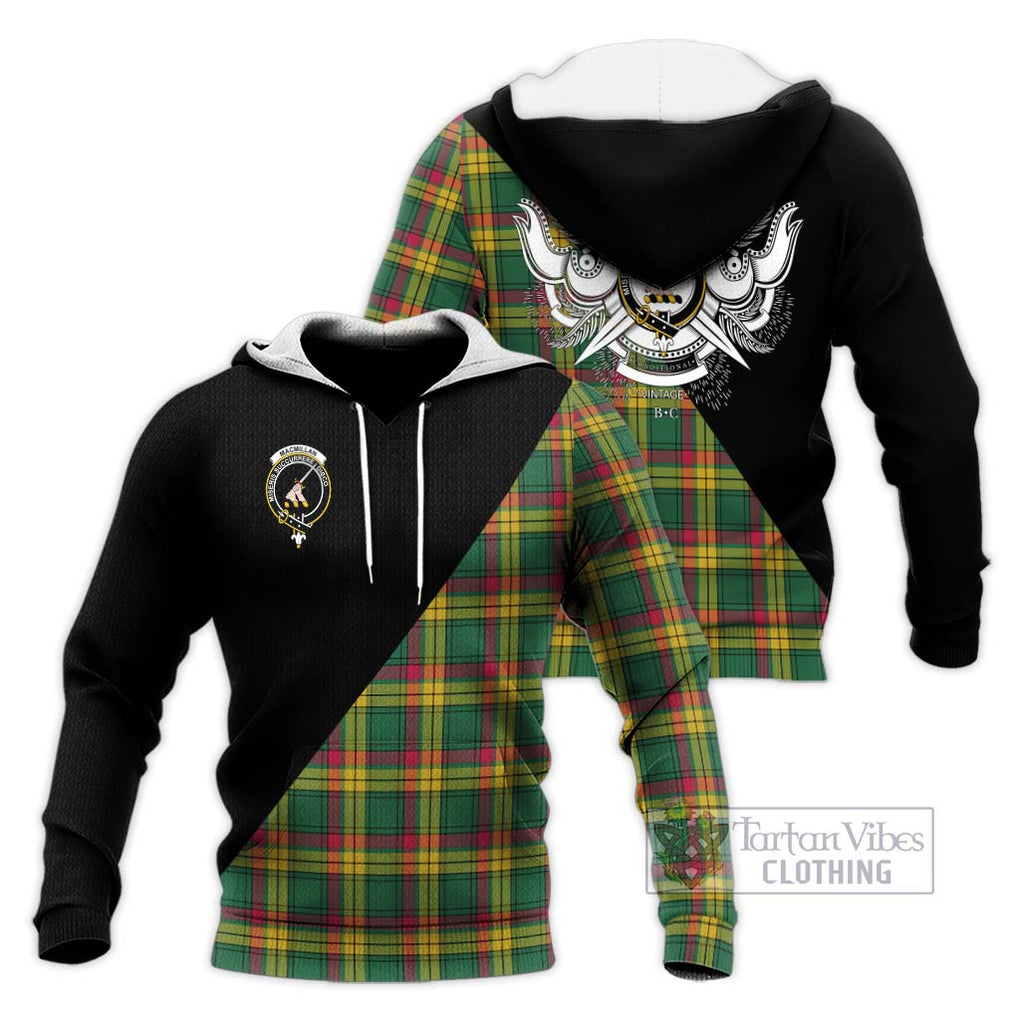 MacMillan Old Ancient Tartan Knitted Hoodie with Family Crest and Military Logo Style Unisex Knitted Pullover Hoodie - Tartanvibesclothing Shop