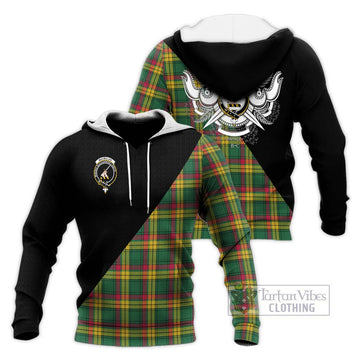 MacMillan Old Ancient Tartan Knitted Hoodie with Family Crest and Military Logo Style