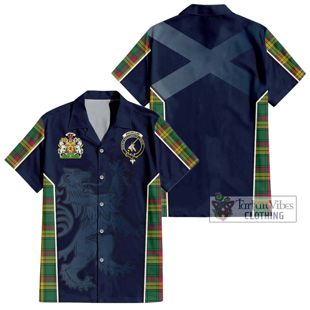 MacMillan Old Ancient Tartan Short Sleeve Button Shirt with Family Crest and Lion Rampant Vibes Sport Style Kid - Tartan Vibes Clothing