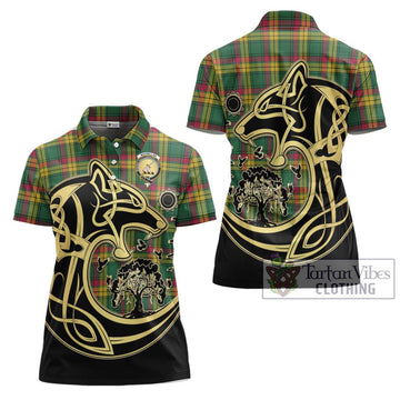 MacMillan Old Ancient Tartan Women's Polo Shirt with Family Crest Celtic Wolf Style