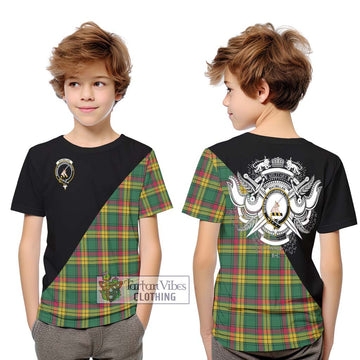 MacMillan Old Ancient Tartan Kid T-Shirt with Family Crest and Military Logo Style