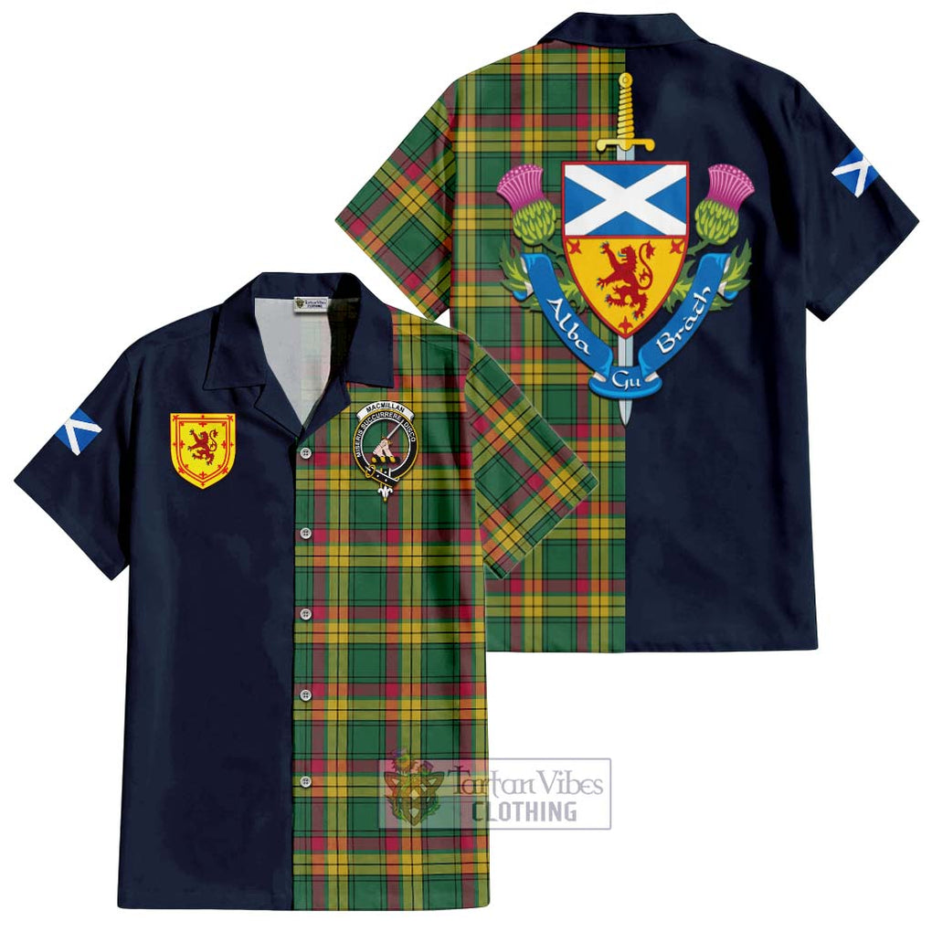 Tartan Vibes Clothing MacMillan Old Ancient Tartan Short Sleeve Button Shirt with Scottish Lion Royal Arm Half Style