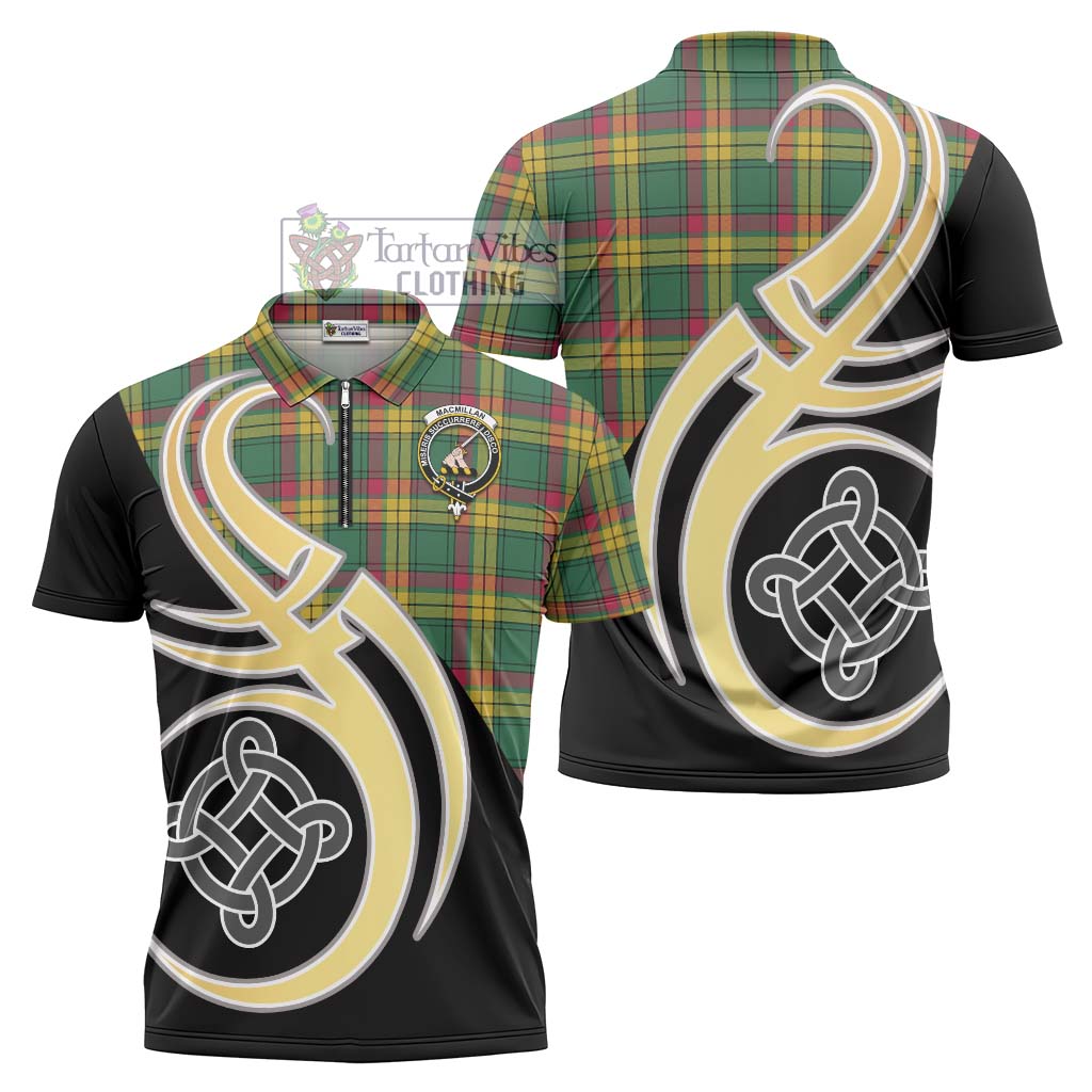 Tartan Vibes Clothing MacMillan Old Ancient Tartan Zipper Polo Shirt with Family Crest and Celtic Symbol Style