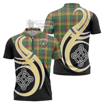 MacMillan Old Ancient Tartan Zipper Polo Shirt with Family Crest and Celtic Symbol Style