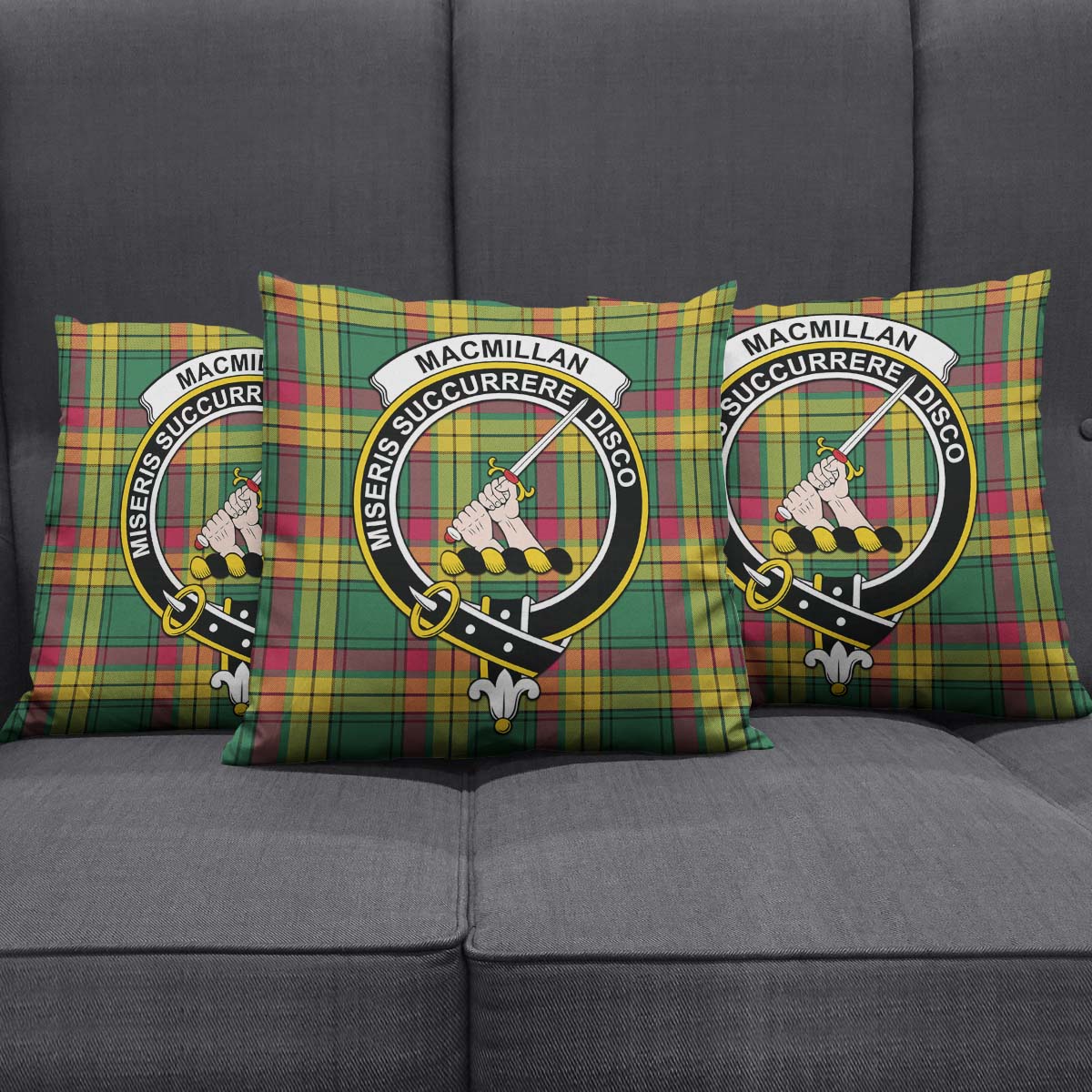 MacMillan Old Ancient Tartan Pillow Cover with Family Crest Square Pillow Cover - Tartanvibesclothing