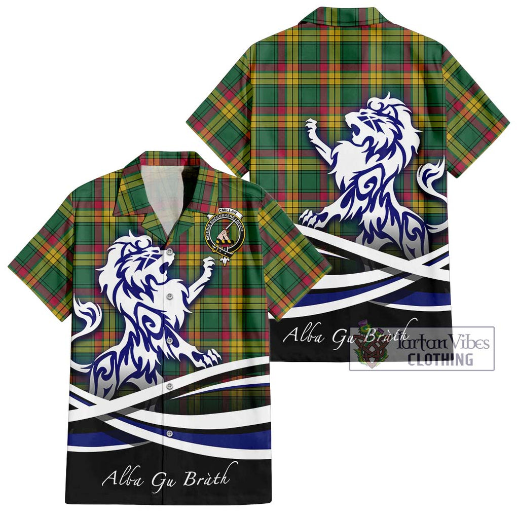 MacMillan Old Ancient Tartan Short Sleeve Button Shirt with Alba Gu Brath Regal Lion Emblem Kid - Tartanvibesclothing Shop