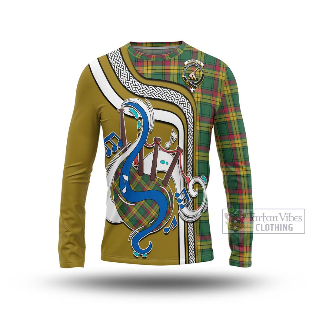 Tartan Vibes Clothing MacMillan Old Ancient Tartan Long Sleeve T-Shirt with Epic Bagpipe Style